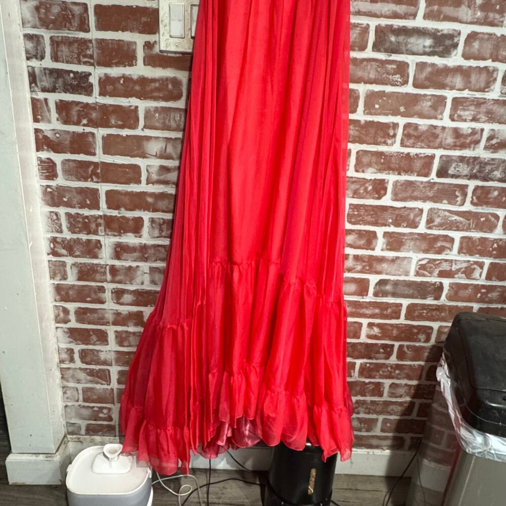 NWT Mac Duggal Ruffled One Shoulder Asymmetrical Gown Hot Pink Fuschia Size 6 - Picture 4 of 10